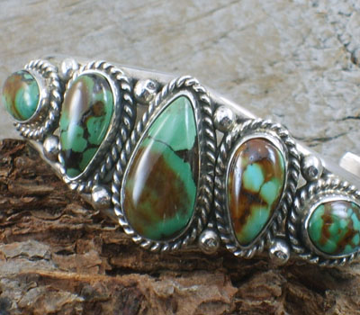 Turquoise Bracelet Native American 5 Stone Cuff Bracelet
